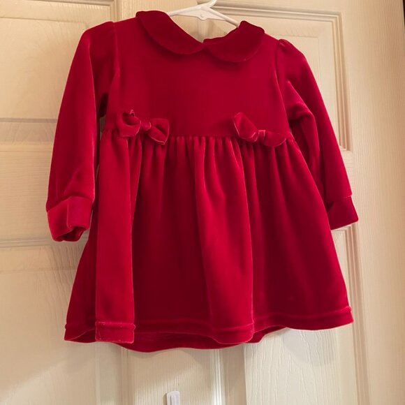 VTG 90s Childrens Place Red Velvet Christmas Dress w/ Peter Pan Collar Sz 12 Mos - Picture 10 of 13